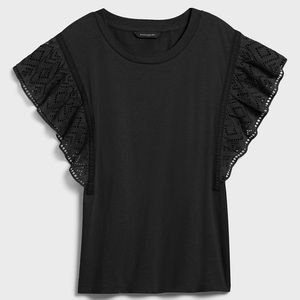 Banana Republic Black eyelet ruffle sleeve top
